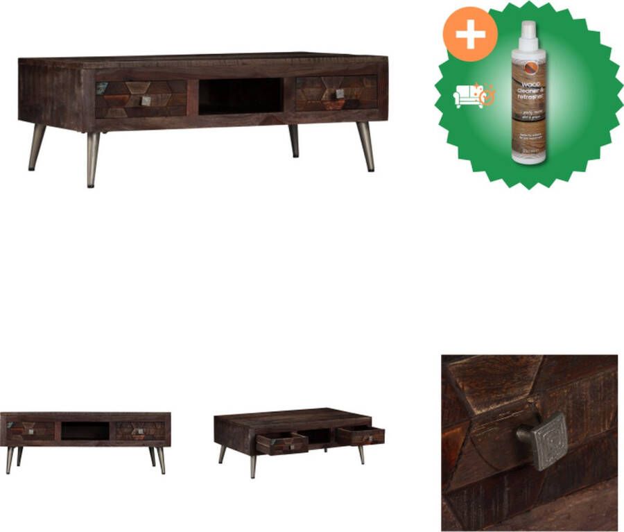 VidaXL Salontafel Massief Hout 100 x 60 x 35 cm Gerecycled Hout Stalen Poten Tafel Inclusief Houtreiniger en verfrisser - Foto 2