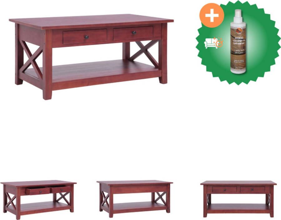 VidaXL Salontafel Massief Mahoniehout 100x55x46 cm Met 2 lades en schap Tafel Inclusief Houtreiniger en verfrisser