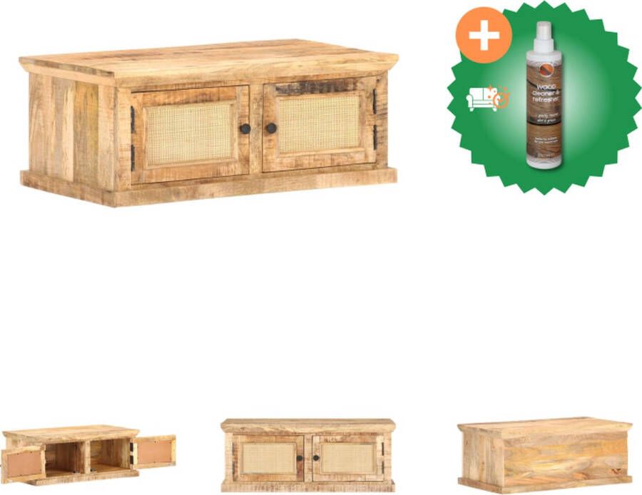 VidaXL Salontafel 90x50x35 cm massief mangohout en natuurlijk riet Tafel Inclusief Houtreiniger en verfrisser