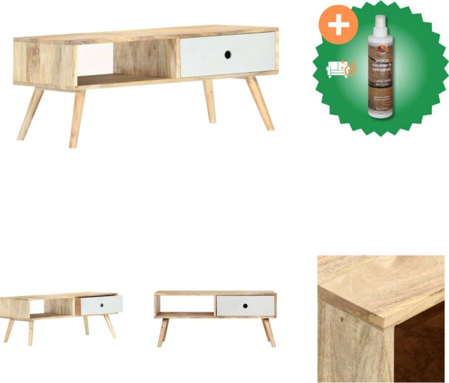 VidaXL Salontafel Massief Mangohout Bruin Wit 90x50x40cm Retro Stijl Tafel Inclusief Houtreiniger en verfrisser
