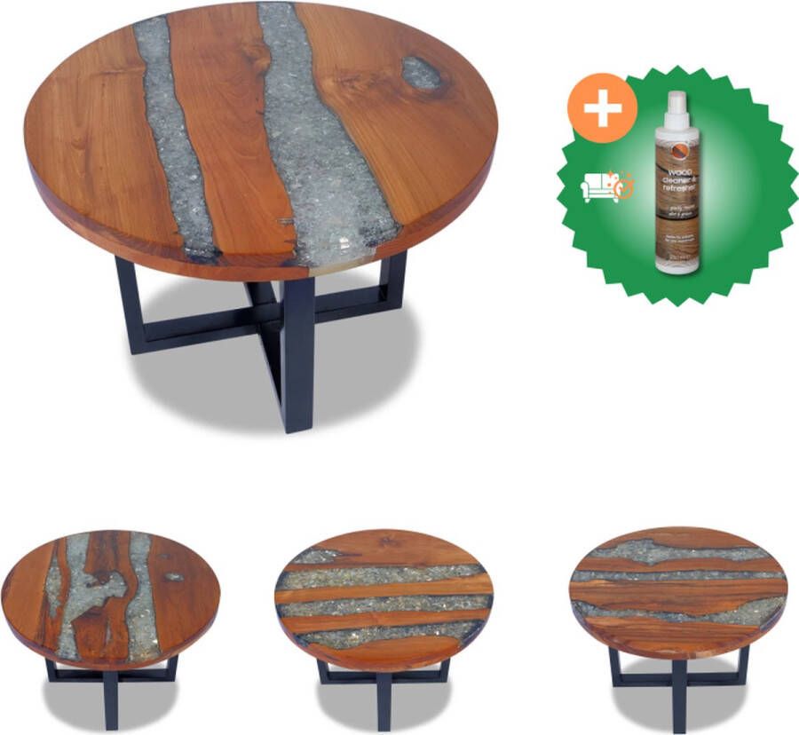 VidaXL Salontafel Massief teak- en mangohout Meerkleurig 60x40 cm Handgemaakt Eenvoudig te monteren Tafel Inclusief Houtreiniger en verfrisser