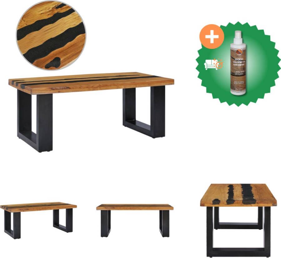 VidaXL Salontafel Massief Teakhout Lavasteen 100 x 50 x 40 cm Handgemaakt Tafel Inclusief Houtreiniger en verfrisser