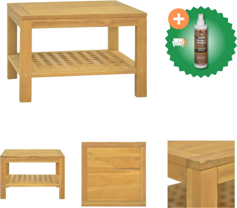 VidaXL Salontafel Massief Teakhout Vierkante Uitsparingen 60 x 60 x 40 cm Tafel Inclusief Houtreiniger en verfrisser