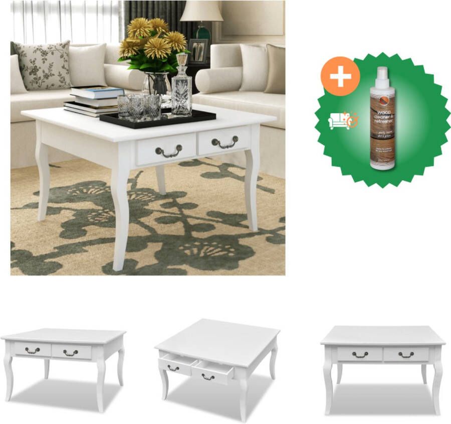 VidaXL Salontafel MDF en grenenhout wit 80 x 80 x 50 cm Met 4 lades Tafel Inclusief Houtreiniger en verfrisser