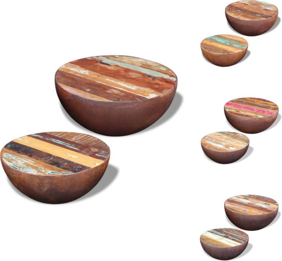 VidaXL Salontafel Salontafels Houten Salontafel Houten Salontafels 2-delige Salontafelset komvormig massief gerecycled hout