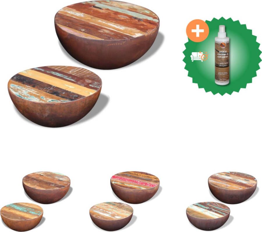 VidaXL Salontafel Meerkleurig 60 x 60 x 30 cm 50 x 50 x 25 cm Gerecycled hout en stalen frame 2 stuks Tafel Inclusief Houtreiniger en verfrisser - Foto 2