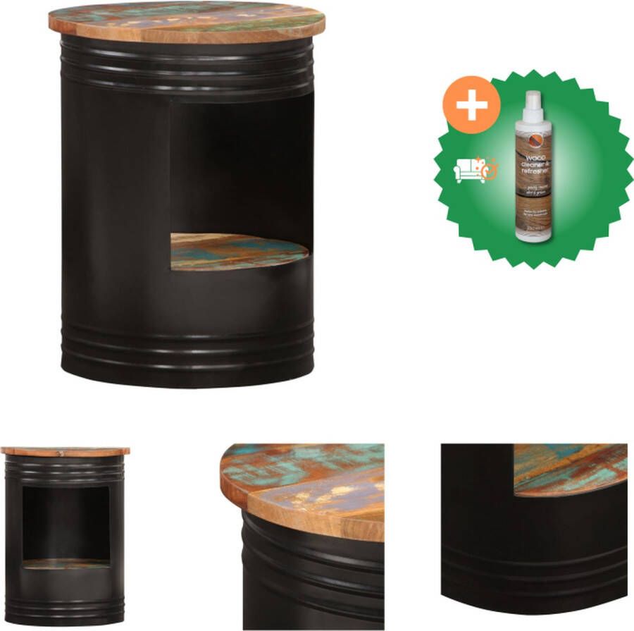 VidaXL Salontafel Meerkleurig Massief Gerecycled Hout en Staal 43 x 55 cm met Open Vak Tafel Inclusief Houtreiniger en verfrisser