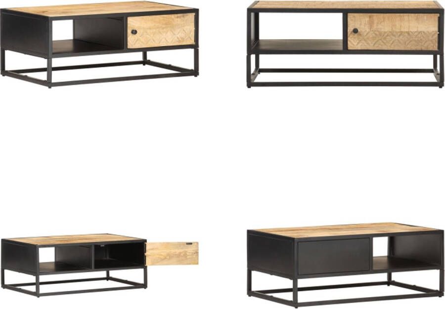 VidaXL Salontafel met bewerkte deur 90x55x36 cm ruw mangohout Salontafel Salontafels Tafel Tafels