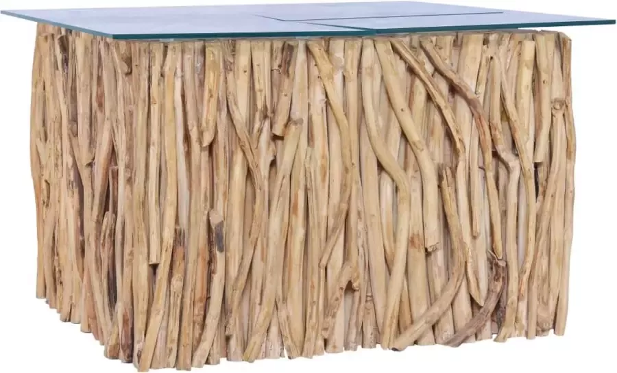 VidaXL Salontafel met glazen blad 66x66x40 cm massief teakhout