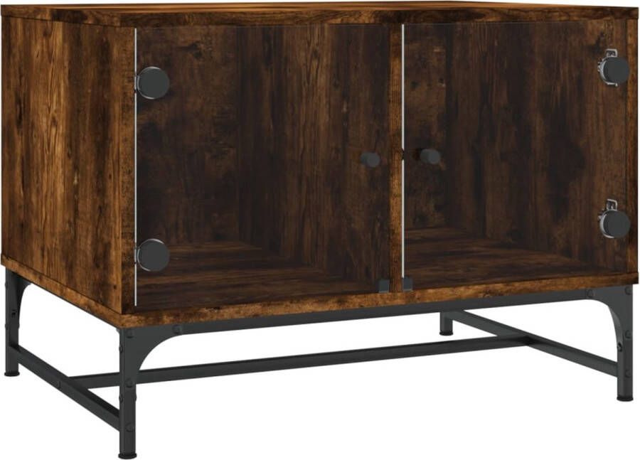 VidaXL Salontafel Glas & Gerookt Eiken 68 5x50x50cm Salontafel Salontafels Tafel Bijzettafel