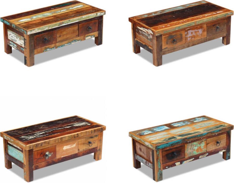 VidaXL Salontafel met lades 90x45x35 cm massief gerecycled hout Salontafel Salontafels Houten Salontafel Houten Salontafels