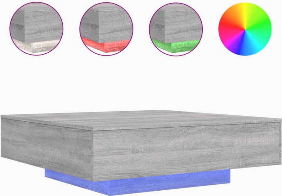 VidaXL Salontafel LED-verlichting 100x100x31 cm Salontafel Bijzettafel Led Verlichting Houten Salontafel Modern Design Grijze Salontafel