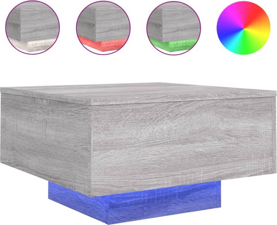 VidaXL Salontafel met LED 55x55x31 cm grijs eiken Salontafel Led Verlichting Grijze Salontafel Houten Salontafel Bewerkt Hout Tv Tafellaar