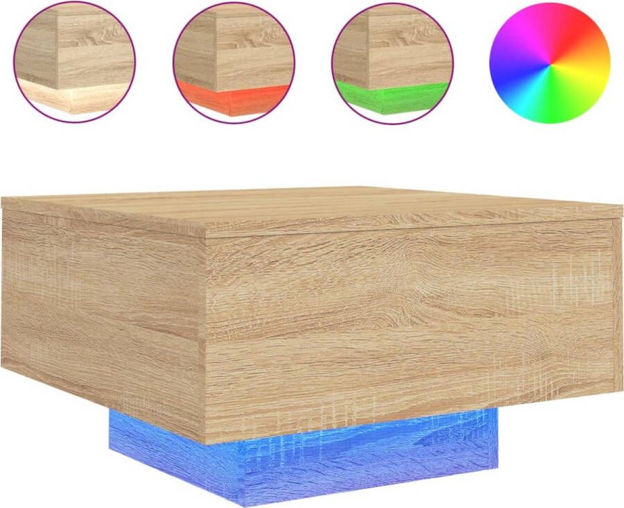 VidaXL Salontafel LED Verlichting 55x55x31 cm Eiken Moderne Salontafel Bijzettafel Led Verlichting Houten Salontafel Sonoma Eiken Living Room Furniture Lounge Tafel