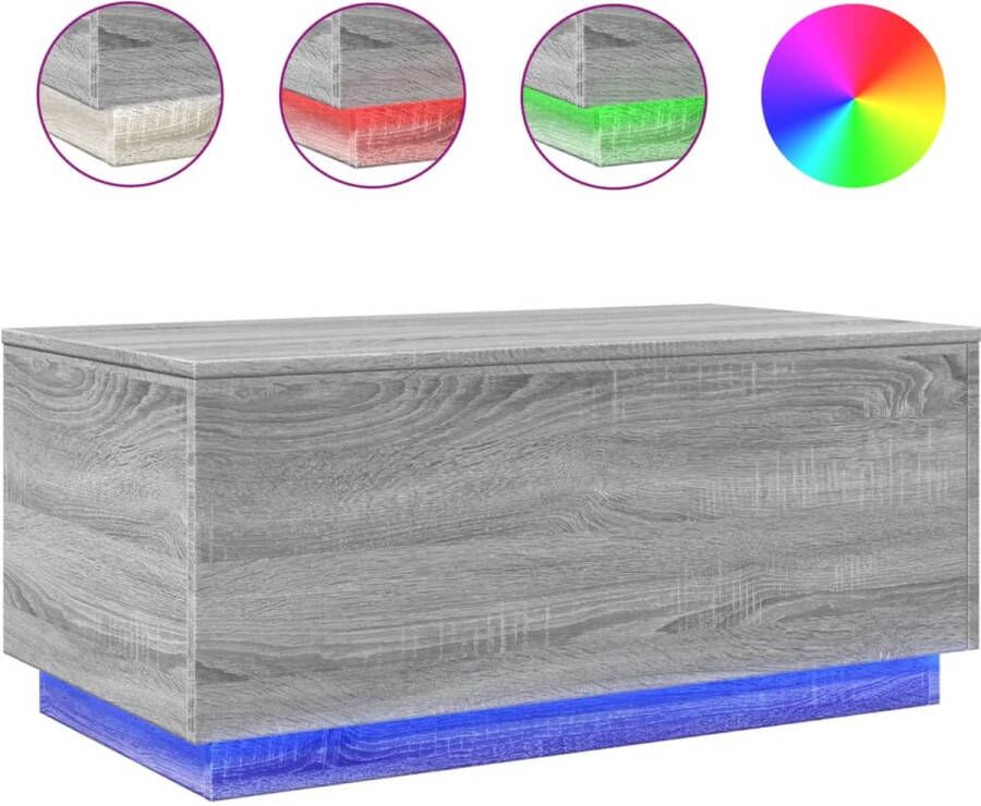 VidaXL Salontafel LED Grijs Sonoma Eiken 90x50x40 cm Salontafel Led Verlichting Grijze Salontafel Houten Salontafel Bijzettafel Tv Tafellaar