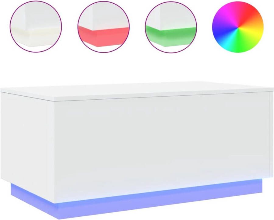 VidaXL Salontafel LED-verlichting 90x50x40 cm Wit Salontafel Led Lamp Houten Tafellamp Witte Salontafel Rgb Licht Multifunctionele Tafel