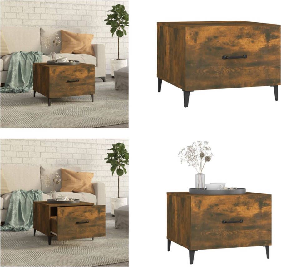 VidaXL Salontafel met metalen poten 50x50x40 cm gerookt eikenkleurig Salontafel Salontafels Tafel Bijzettafel