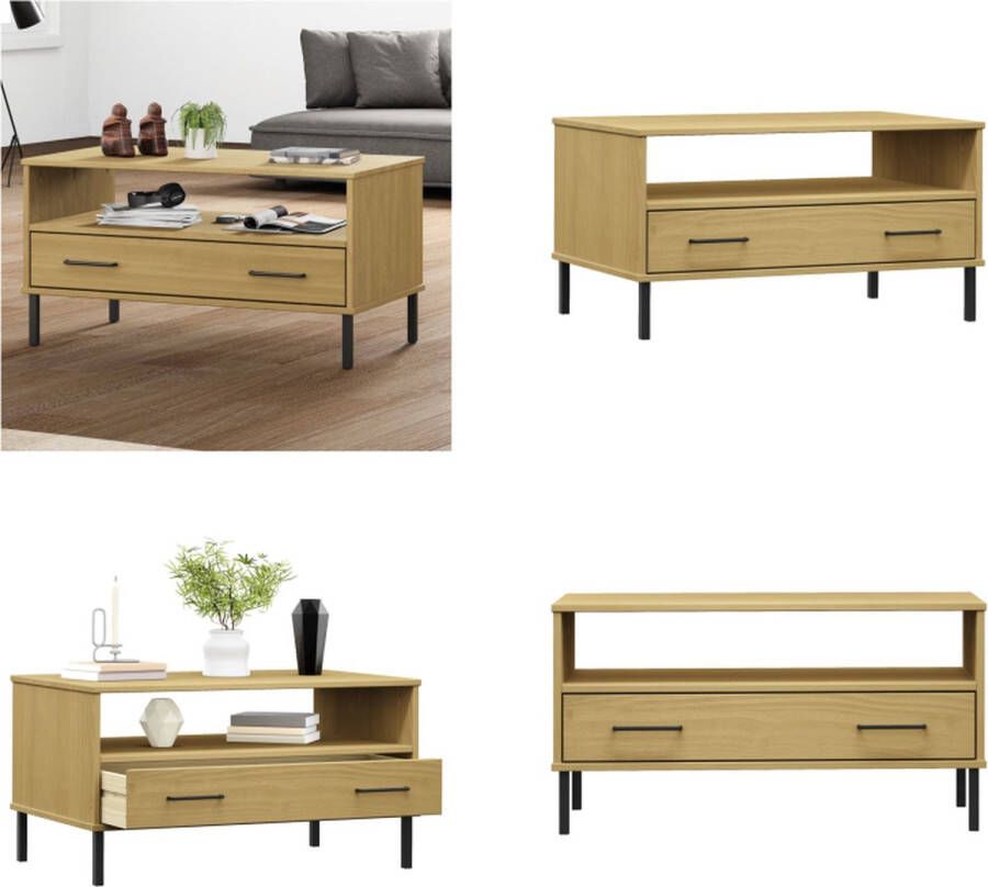 VidaXL Salontafel met metalen poten OSLO 85x50x45 cm hout bruin Salontafel Salontafels Tafel Bijzettafel