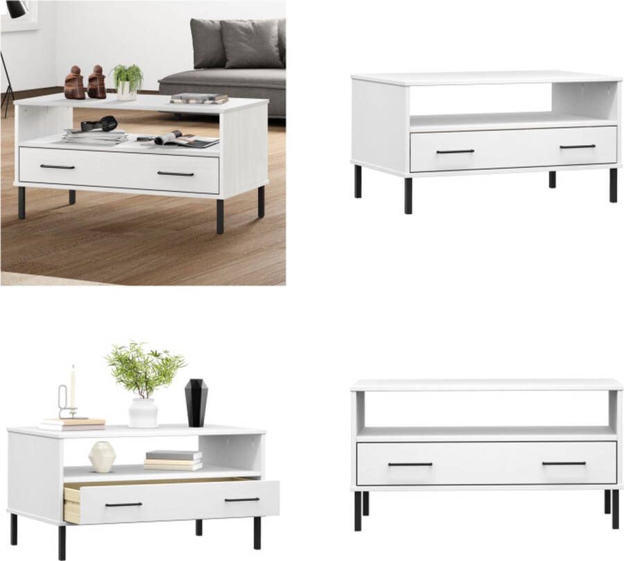 VidaXL Salontafel met metalen poten OSLO 85x50x45 cm masssief hout wit Salontafel Salontafels Tafel Bijzettafel