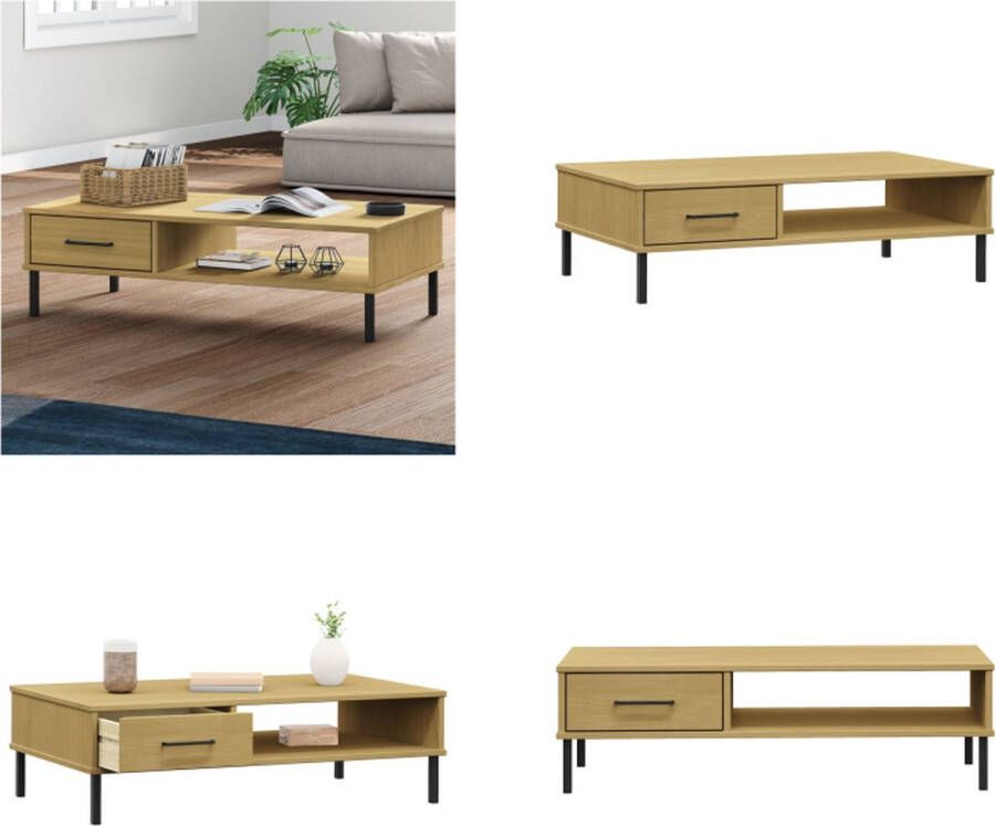 VidaXL Salontafel met metalen poten OSLO massief grenenhout bruin Salontafel Salontafels Tafel Bijzettafel