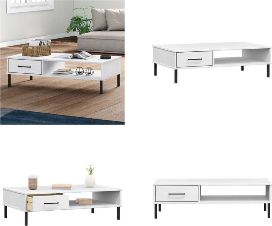 VidaXL Salontafel met metalen poten OSLO massief grenenhout wit Salontafel Salontafels Tafel Bijzettafel