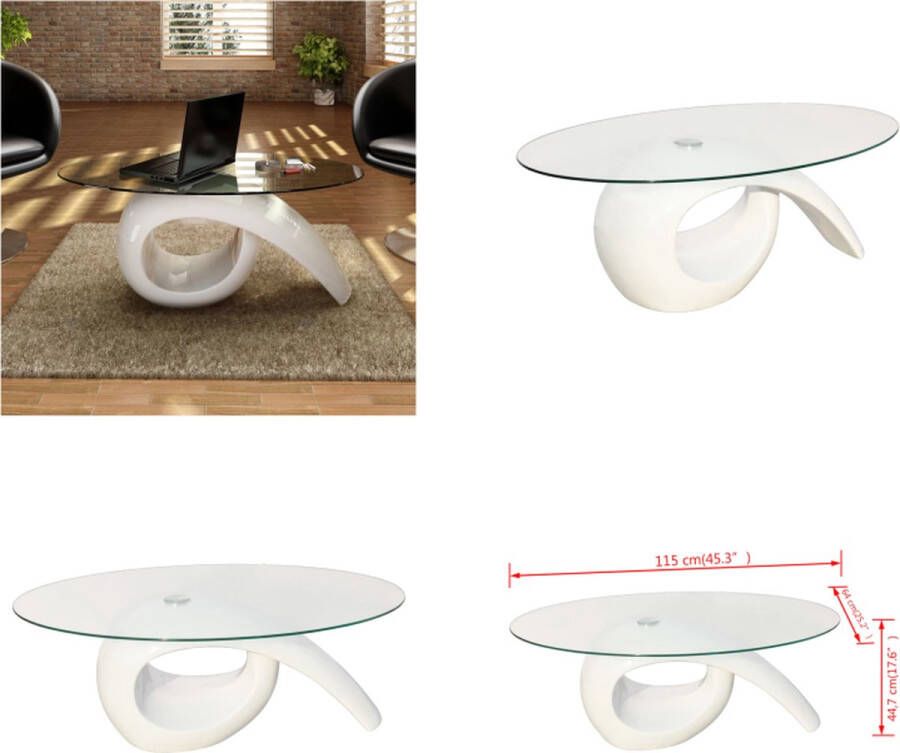 VidaXL Salontafel met ovaal glazen tafelblad hoogglans wit Salontafel Salontafels Salon Tafel Salon Tafels
