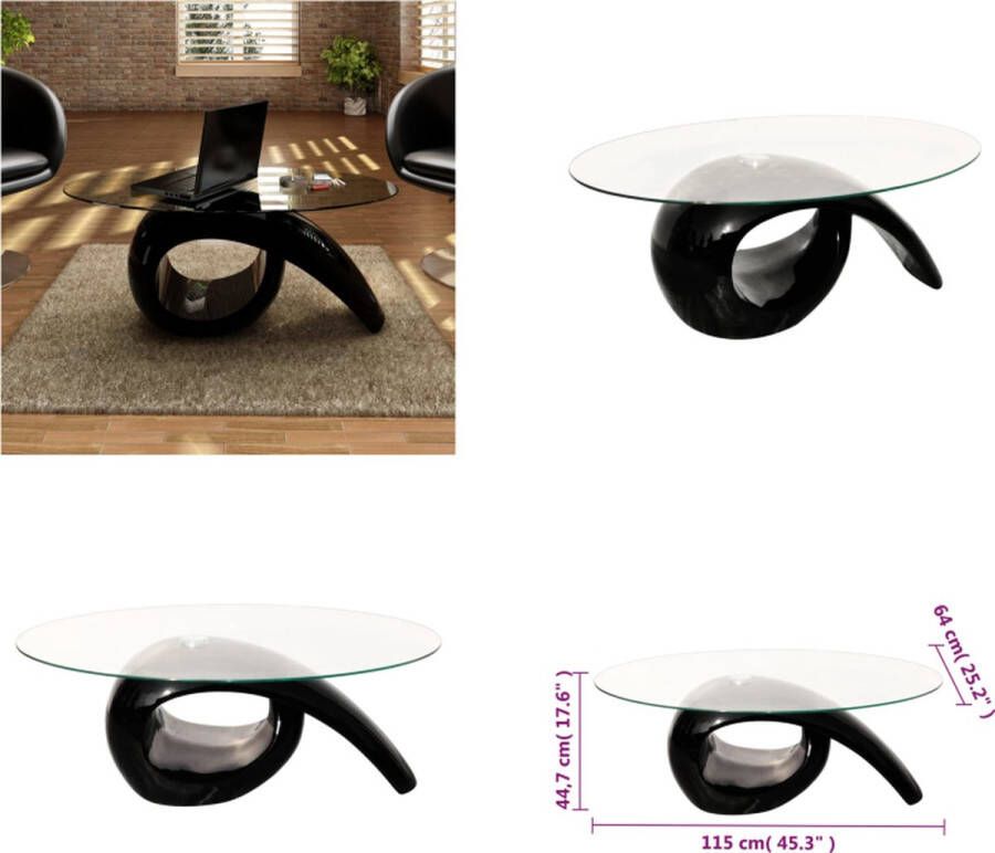 VidaXL Salontafel met ovaal glazen tafelblad hoogglans zwart Salontafel Salontafels Salon Tafel Salon Tafels