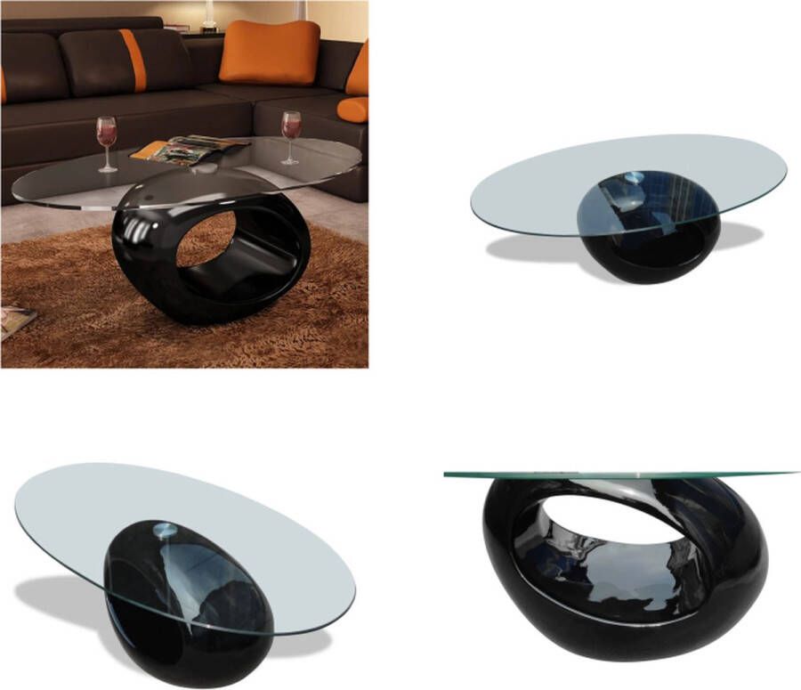 VidaXL Salontafel met ovale glazen tafelblad hoogglans zwart Salontafel Salontafels Salon Tafel Salon Tafels