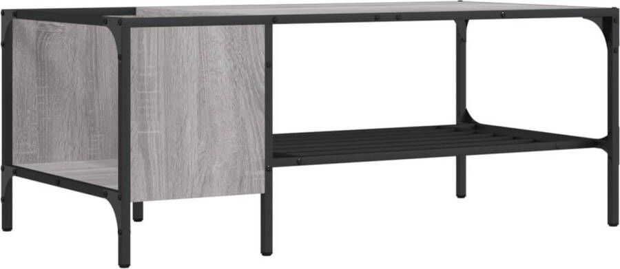 The Living Store Salontafel met rek 100x51x40 cm bewerkt hout grijs sonoma eiken Salontafel Industriële Stijl Houten Salontafel Grijze Salontafel Tv Tafeltje