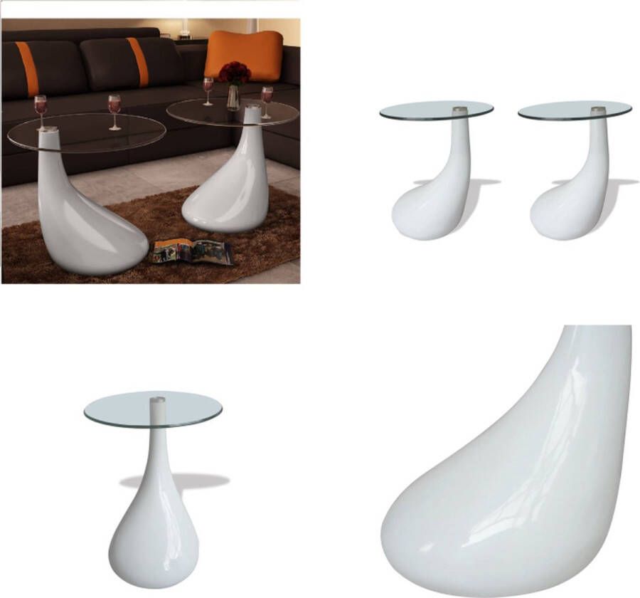 VidaXL Salontafel met rond glazen tafelblad hoogglans wit 2 st Salontafel Salontafels Salon Tafel Salon Tafels