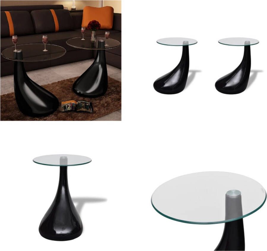 vidaXL Salontafel met rond glazen tafelblad hoogglans zwart 2 st Salontafel Salontafels Salon Tafel Salon Tafels