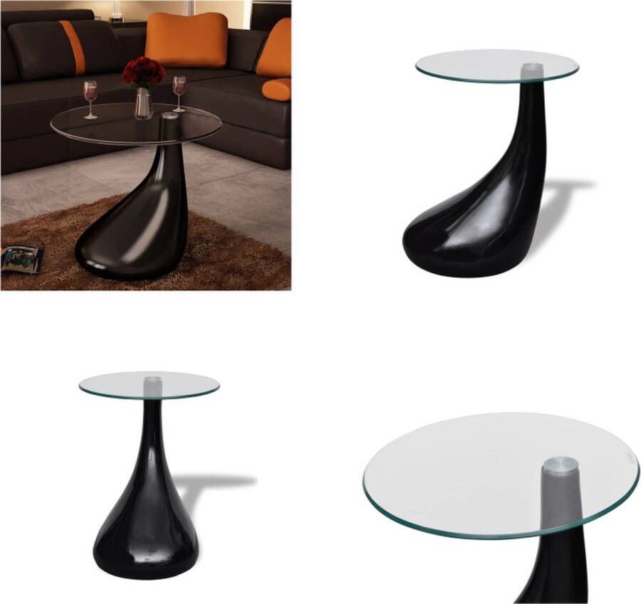 VidaXL Salontafel met rond glazen tafelblad hoogglans zwart Salontafel Salontafels Salon Tafel Salon Tafels