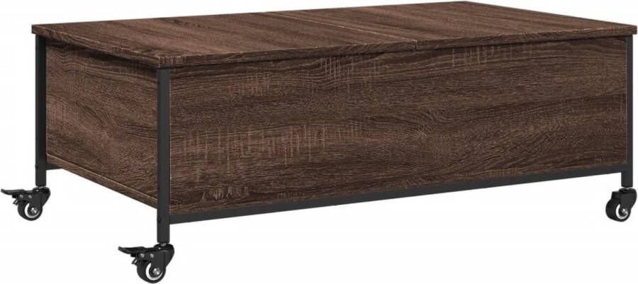VidaXL Salontafel Met wielen Bruin eikenhout Salontafel Bijzettafel Houten Meubilair Bewerkt Hout Salondecoratie Livingroom Furniture Stoere Salontafel