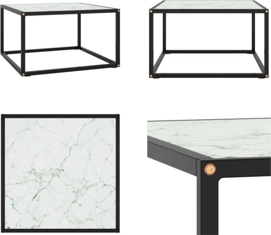 VidaXL Salontafel met wit marmerglas 60x60x35 cm zwart Salontafel Salontafels Koffietafel Koffietafels