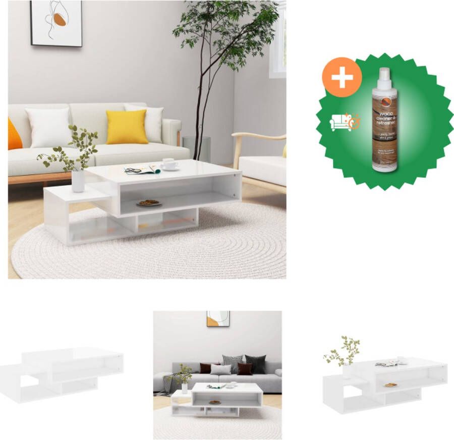 VidaXL Salontafel Middelgroot Hoogglans wit Spaanplaat (105x55x32cm) Tafel Inclusief Houtreiniger en verfrisser
