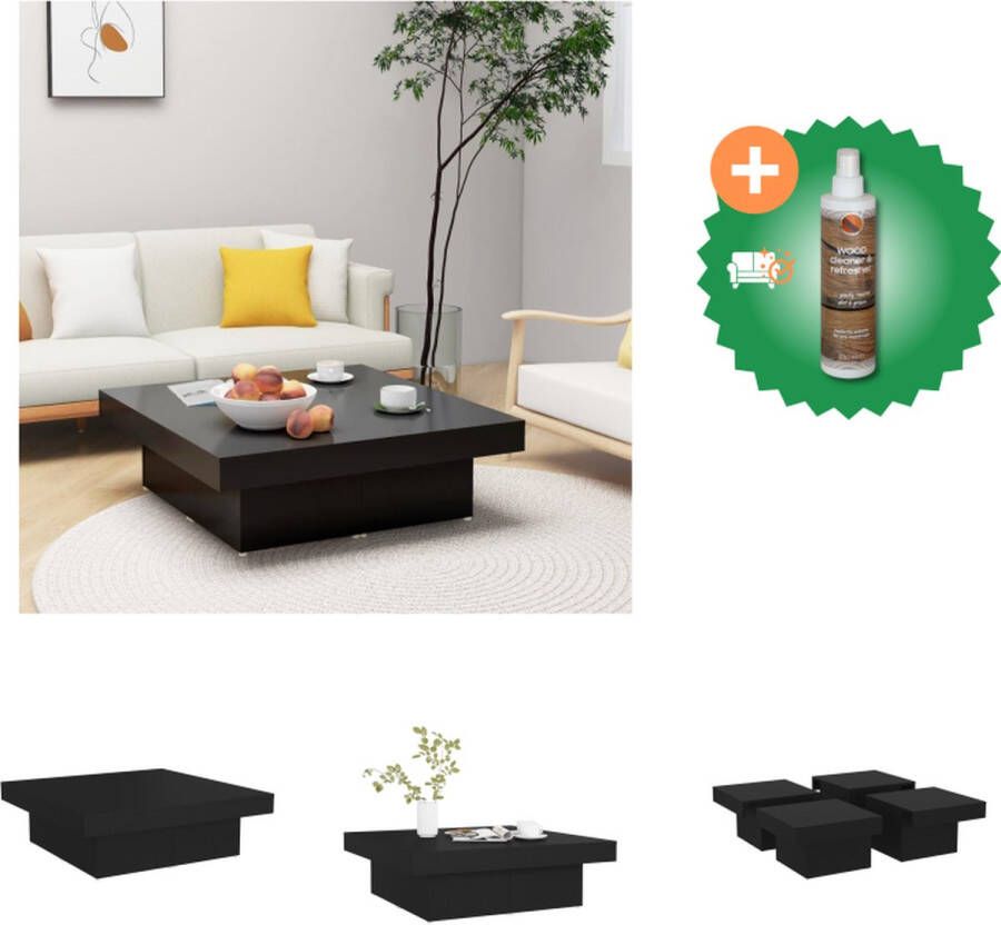 VidaXL Salontafel Middelste Zwart 90 x 90 x 28 cm Stabiel en Duurzaam Tafel Inclusief Houtreiniger en verfrisser