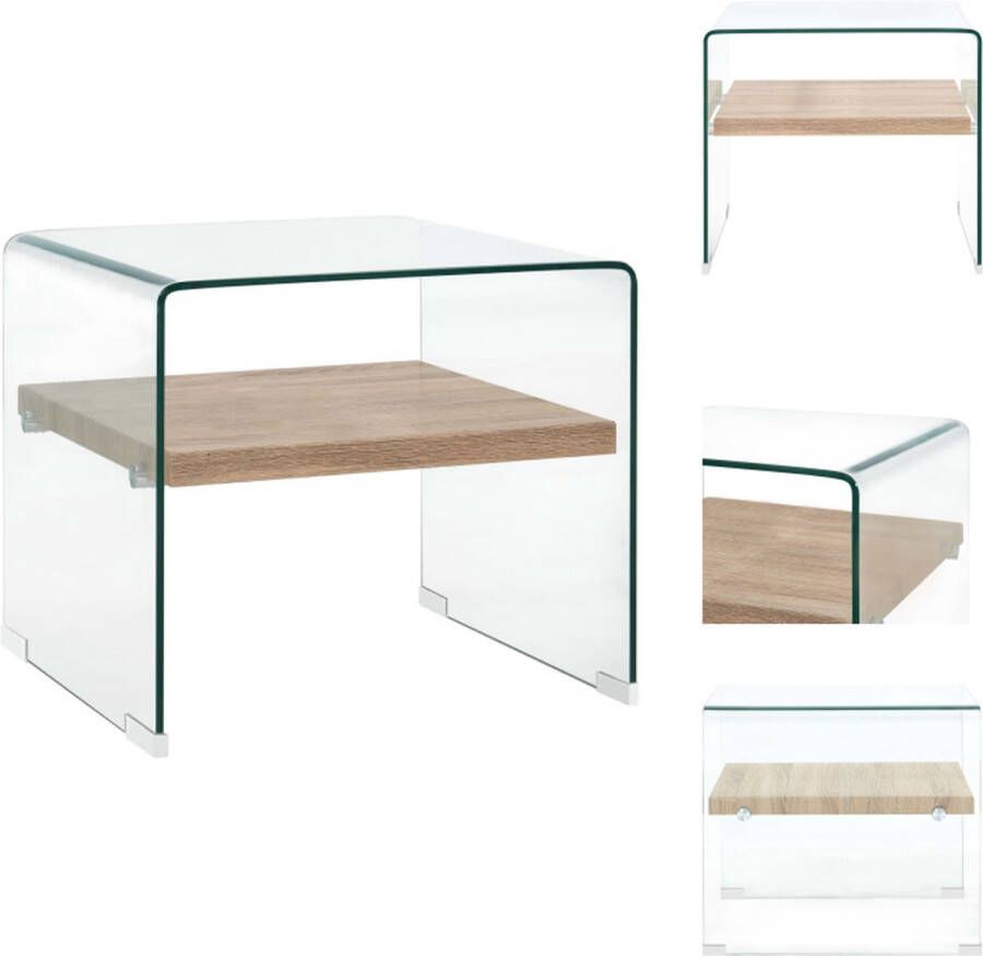 VidaXL Salontafel Minimalistisch Salontafel Afmetingen- 50 x 50 x 45 cm Ken- Gehard veiligheidsglas Kleur- Transparant en eiken Materiaal- Gehard veiligheidsglas en MDF Dikte glas- 8 mm Tafel