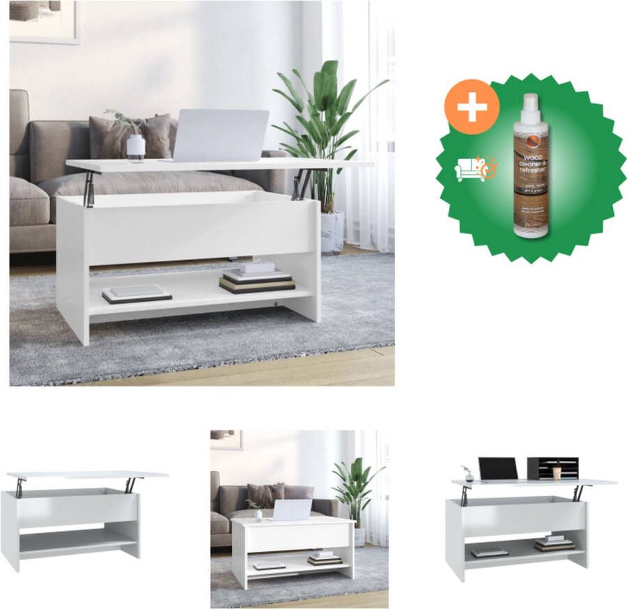 VidaXL Salontafel Modern Bewerkt Hout 80x50x40 cm Hoogglans Wit Tafel Inclusief Houtreiniger en verfrisser