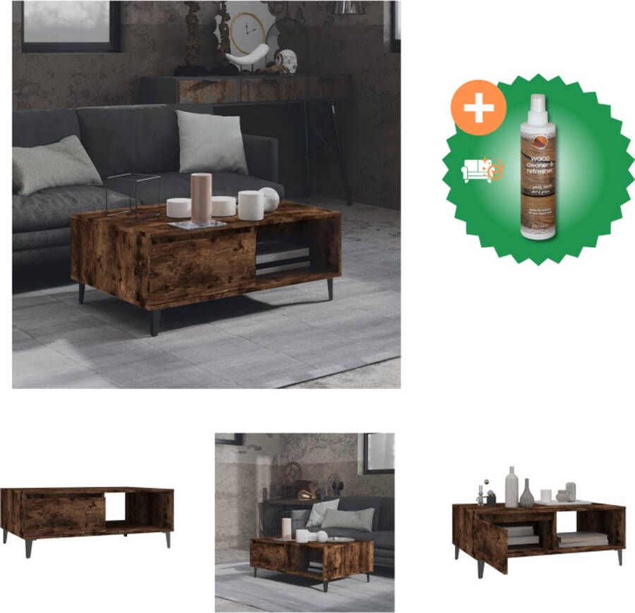 VidaXL Salontafel Modern Gerookt Eiken 90 x 60 x 35 cm Met Opbergschappen Tafel Inclusief Houtreiniger en verfrisser - Foto 2