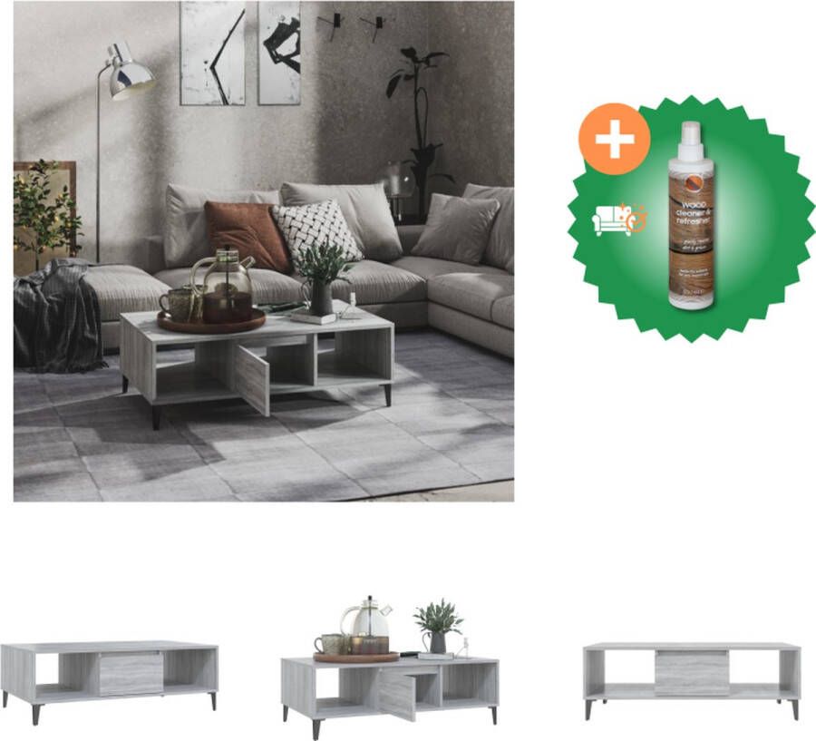 VidaXL Salontafel Modern Grijs Sonoma Eiken 103.5 x 60 x 35 cm Met Opbergschappen Tafel Inclusief Houtreiniger en verfrisser