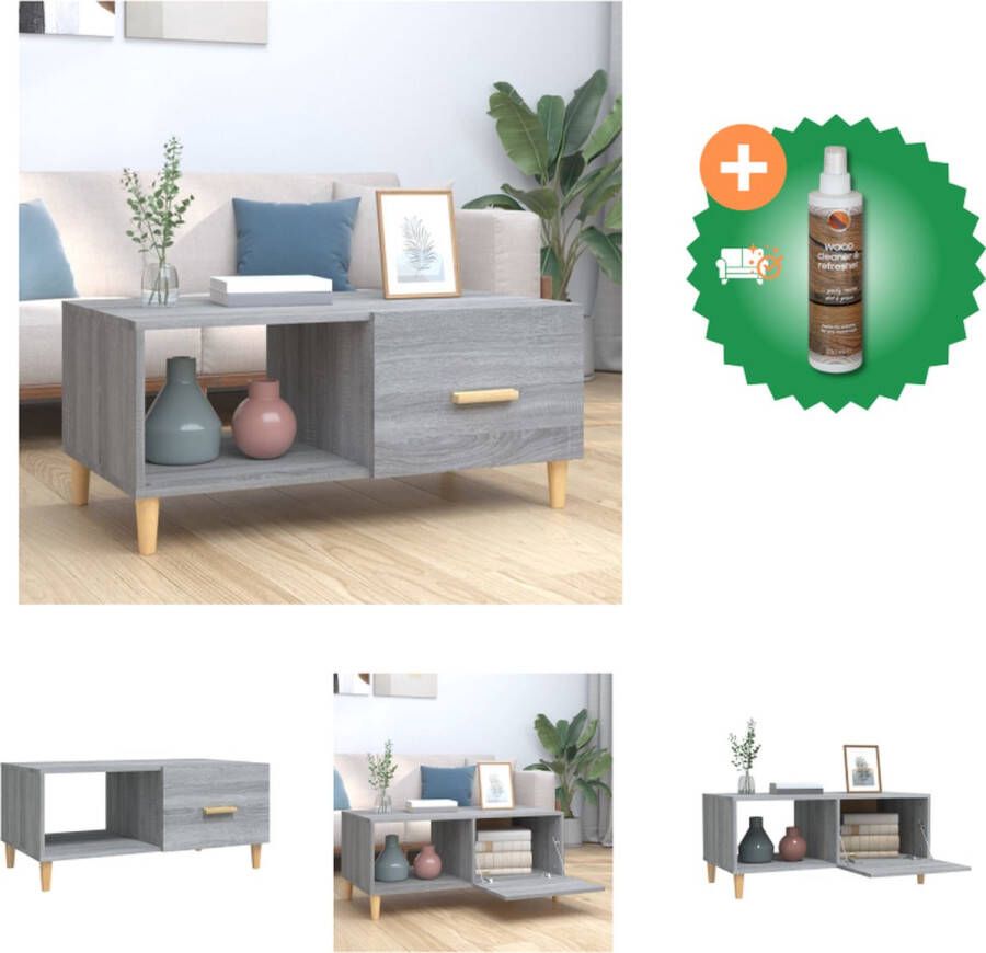 VidaXL Salontafel Modern Materiaal- Bewerkt hout Afmetingen- 89.5 x 50 x 40 cm Kleur- Grijs sonoma eiken Tafel Inclusief Houtreiniger en verfrisser