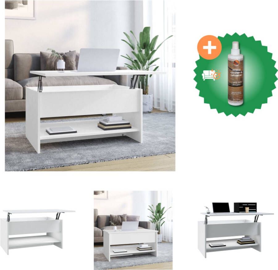 VidaXL salontafel Modern ontwerp Opbergruimte Verstelbaar Wit hout Afmetingen- 80 x 50 x 40 cm Tafel Inclusief Houtreiniger en verfrisser