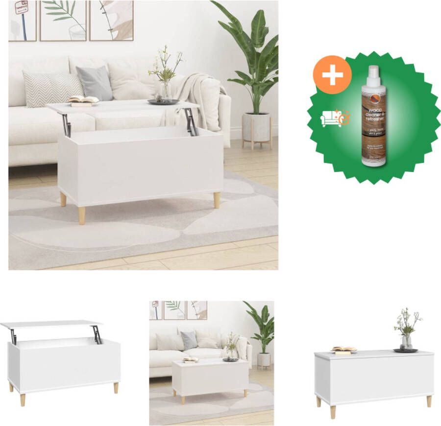 VidaXL Salontafel Monaco Wit 90 x 44.5 x 45 cm Lift-top Hoogwaardig hout Opbergruimte Tafel Inclusief Houtreiniger en verfrisser