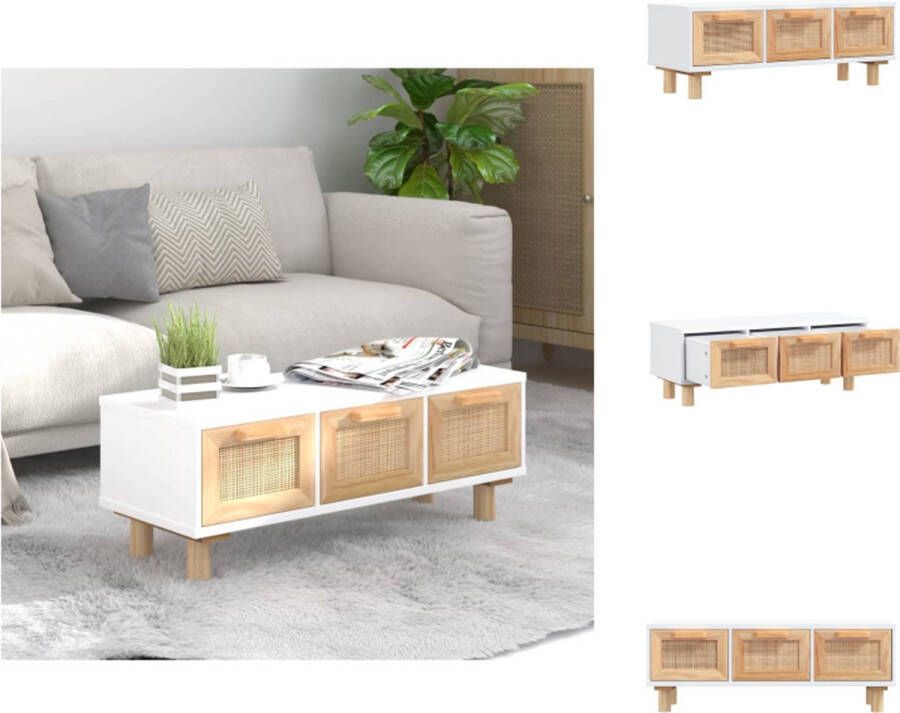 vidaXL Salontafel Naturel Rattan 80 x 40 x 30 cm 3 lades Bewerkt hout Massief grenenhout Tafel