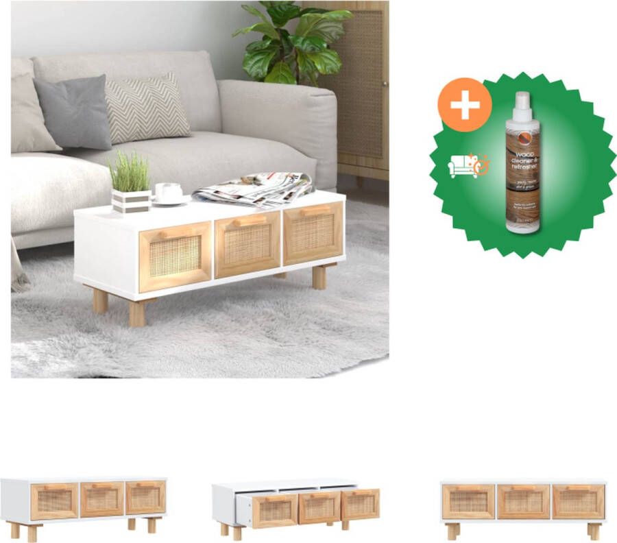 VidaXL Salontafel Naturel Rattan 80 x 40 x 30 cm 3 lades Bewerkt hout Massief grenenhout Tafel Inclusief Houtreiniger en verfrisser
