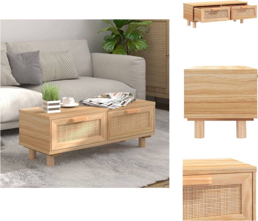 VidaXL Salontafel Naturel Rattan 80 x 40 x 30 cm Massief grenenhout Tafel