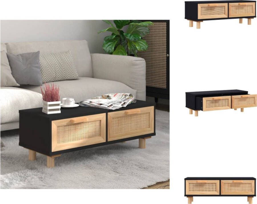 VidaXL Salontafel Naturel Rattan 80 x 40 x 30 cm Zwarte kleur Hoge kwaliteit hout 2 lades Massief grenenhouten poten Tafel