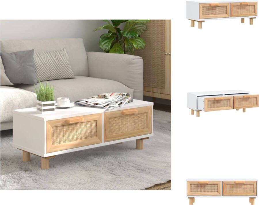 vidaXL Salontafel Rattan 80 x 40 x 30 cm wit bewerkt hout massief grenenhout Tafel