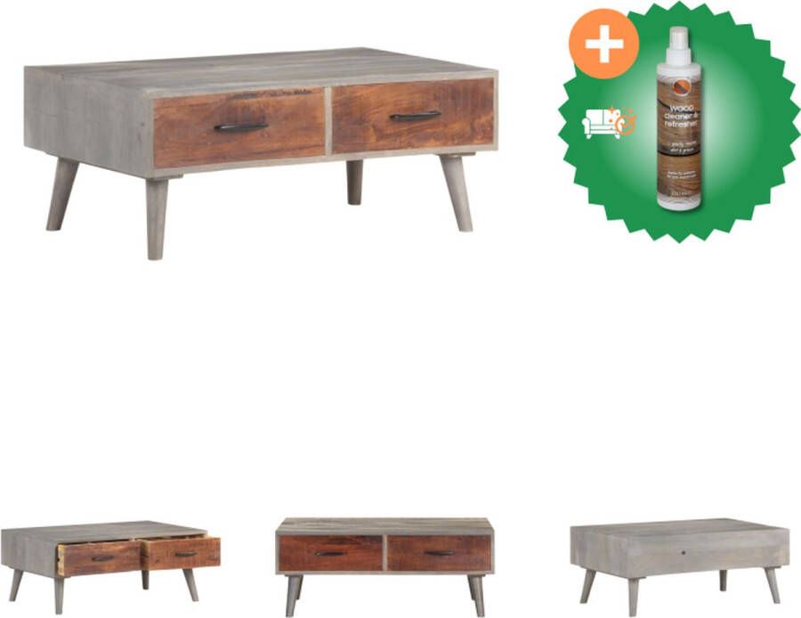 VidaXL Salontafel Raw Mangohout Grijs Honingbruin 100 x 60 x 40 cm Tafel Inclusief Houtreiniger en verfrisser
