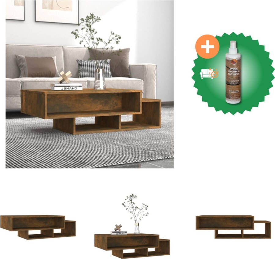 VidaXL Salontafel Rechtlijnig Gerookt Eiken 105x55x32cm 3 Vakken Tafel Inclusief Houtreiniger en verfrisser